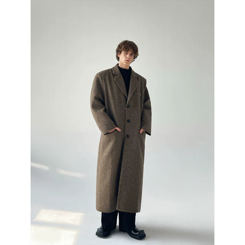 Oversized Checkered Wool Long Coat 2