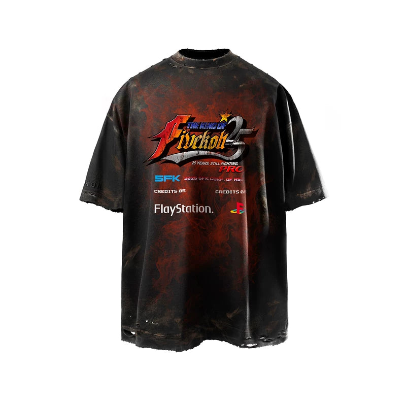 5970281675189,5970281675190,5970281675191, Oversized Distressed Graphic Gaming T-Shirt