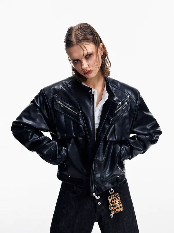 ,5251494326259,5251494326260,5251494326261, Oversized Faux Leather Motorcycle Jacket