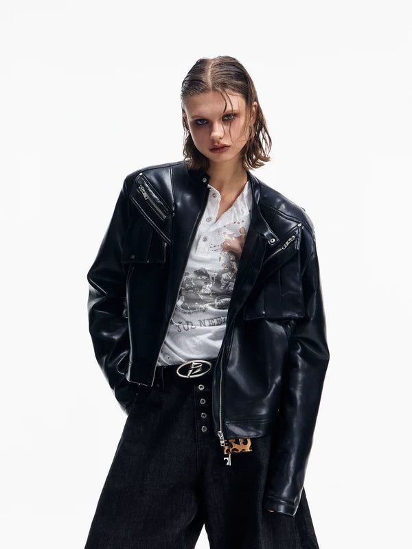 Oversized Faux Leather Motorcycle Jacket 4