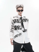 Oversized Graffiti Print Padded Shoulder Shirt 2