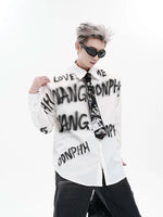 Oversized Graffiti Print Padded Shoulder Shirt 3