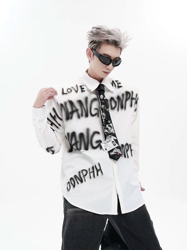 Oversized Graffiti Print Padded Shoulder Shirt 3