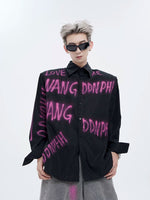 Oversized Graffiti Print Padded Shoulder Shirt 4