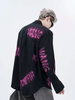 Oversized Graffiti Print Padded Shoulder Shirt 5