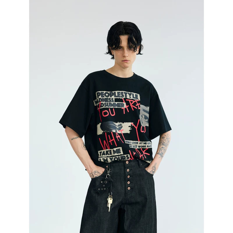 5017014021544,5017014021545,5017014021546, Oversized Graphic Graffiti Print T-Shirt