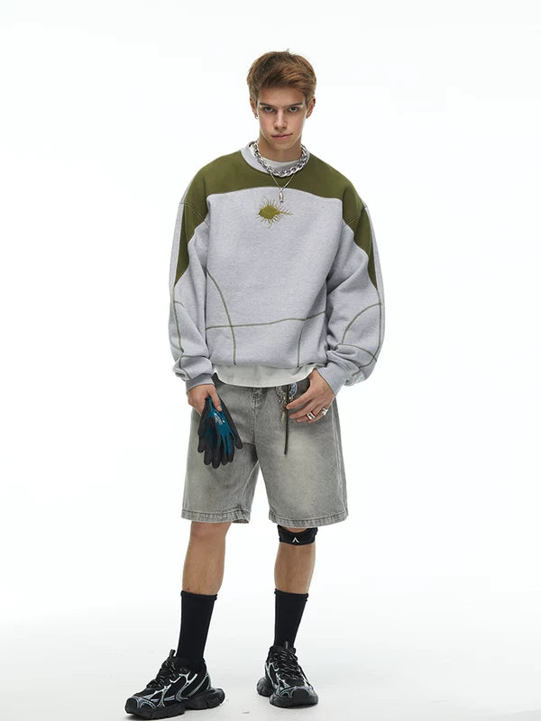 Oversized Heavyweight Embroidered Crew Neck Sweatshirt 1