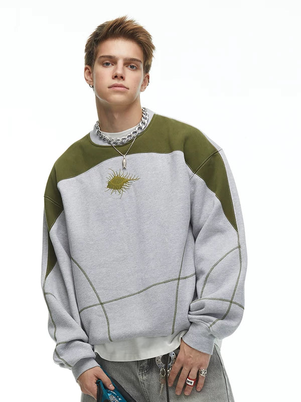 Oversized Heavyweight Embroidered Crew Neck Sweatshirt 2