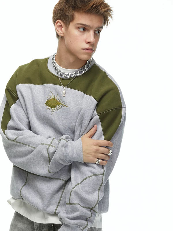 Oversized Heavyweight Embroidered Crew Neck Sweatshirt 5