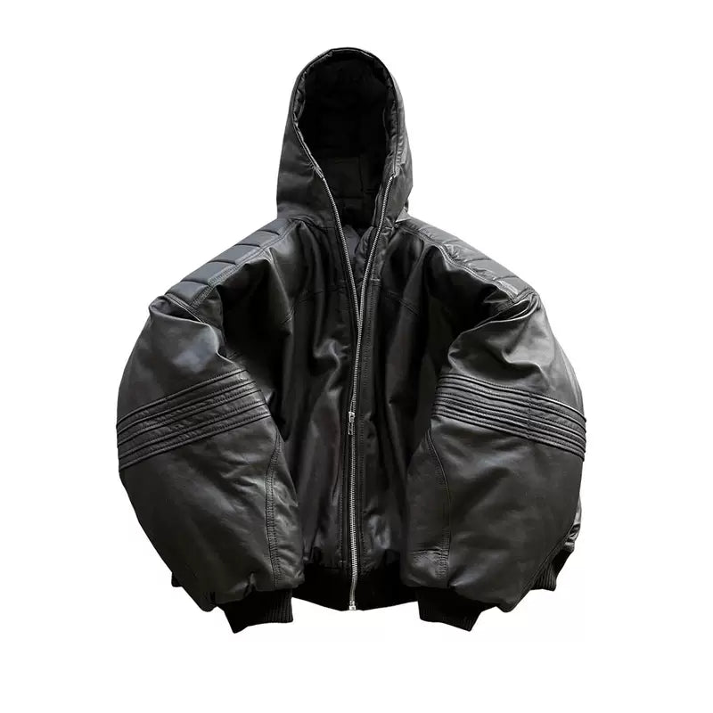 Oversized Hooded Astronaut Leather Bomber Jacket 1