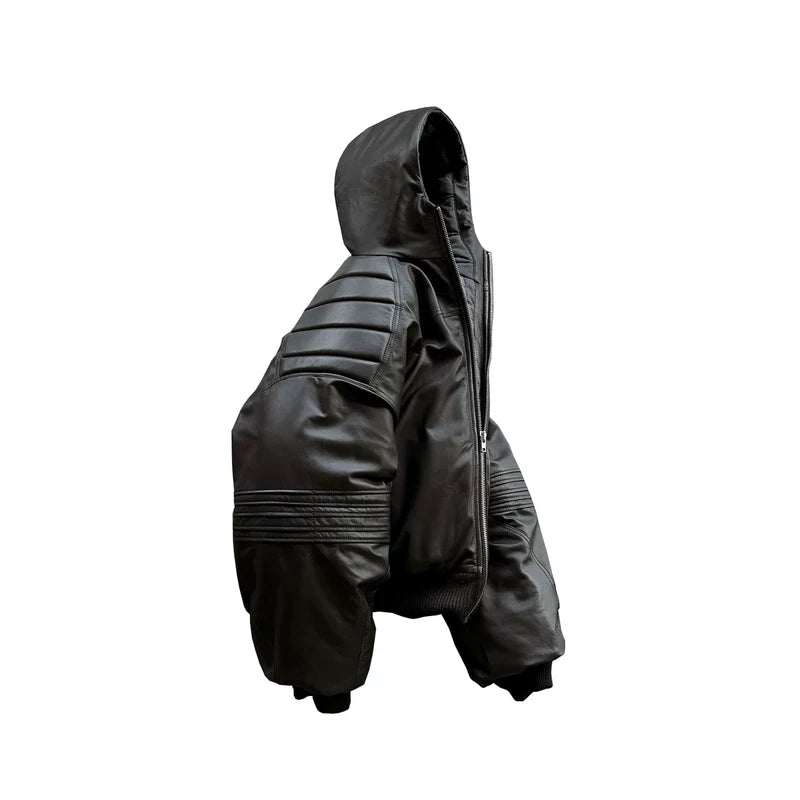 Oversized Hooded Astronaut Leather Bomber Jacket 2