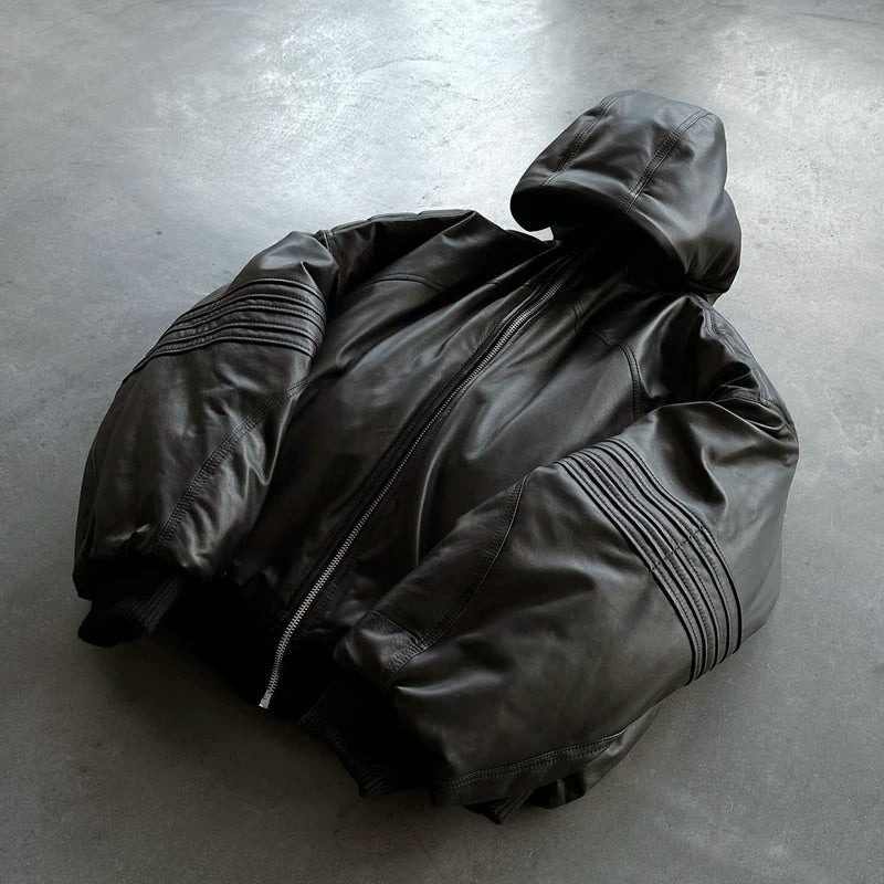 Oversized Hooded Astronaut Leather Bomber Jacket 5