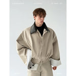 Oversized Jacket with Contrast Collar and Cuffs 1