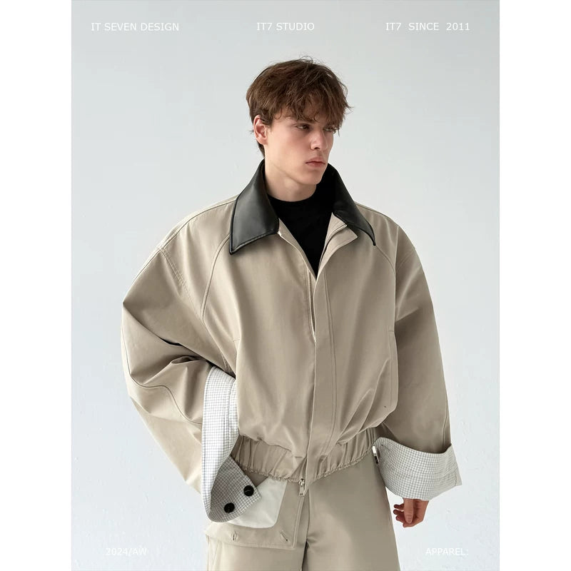 Oversized Jacket with Contrast Collar and Cuffs 1