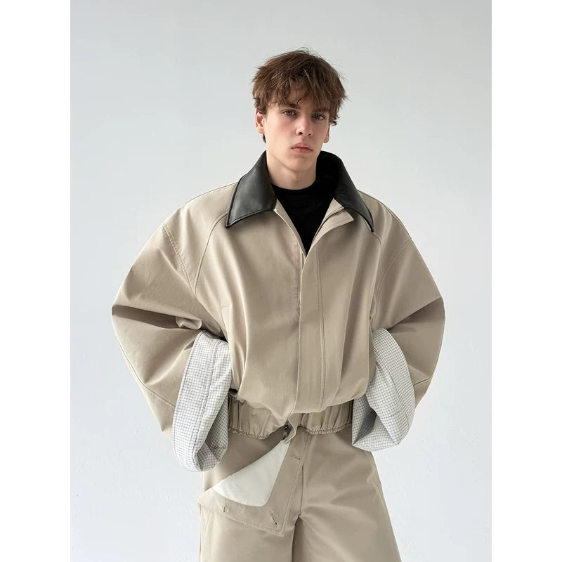Oversized Jacket with Contrast Collar and Cuffs 2
