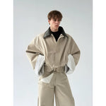 Oversized Jacket with Contrast Collar and Cuffs 4
