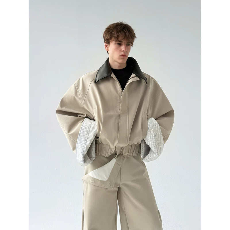 Oversized Jacket with Contrast Collar and Cuffs 4
