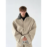 Oversized Jacket with Contrast Collar and Cuffs 5