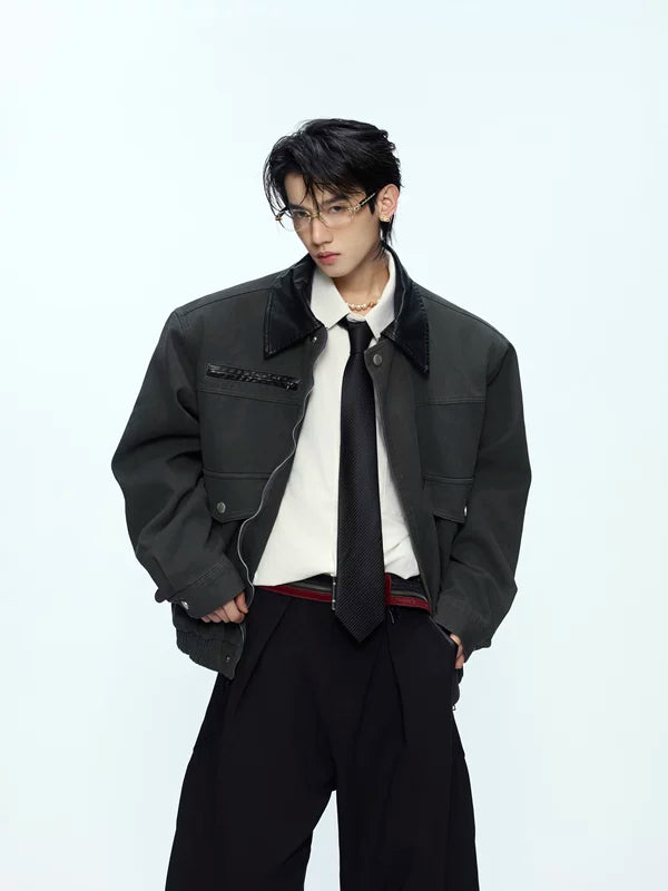 Oversized Lapel Zip-Up Workwear Jacket 2