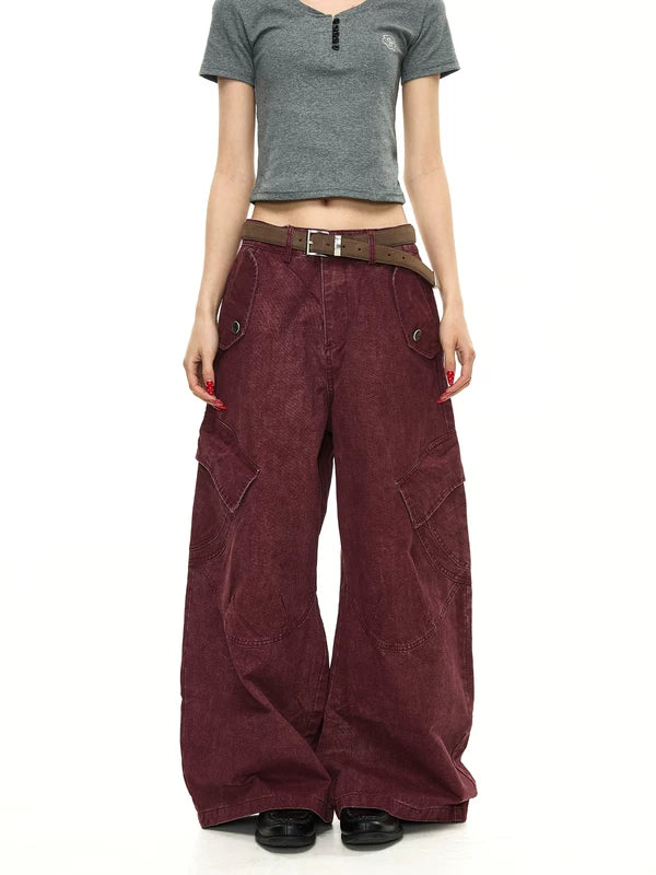 Oversized Multi-Pocket Wide-Leg Cargo Pants 2