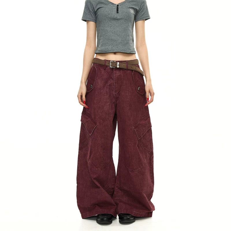 6186710711539,6186710711540,6186710711541,6186710711542,6186710711543, Oversized Multi-Pocket Wide-Leg Cargo Pants