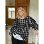Oversized Plaid Crew Neck Long Sleeve Shirt 1