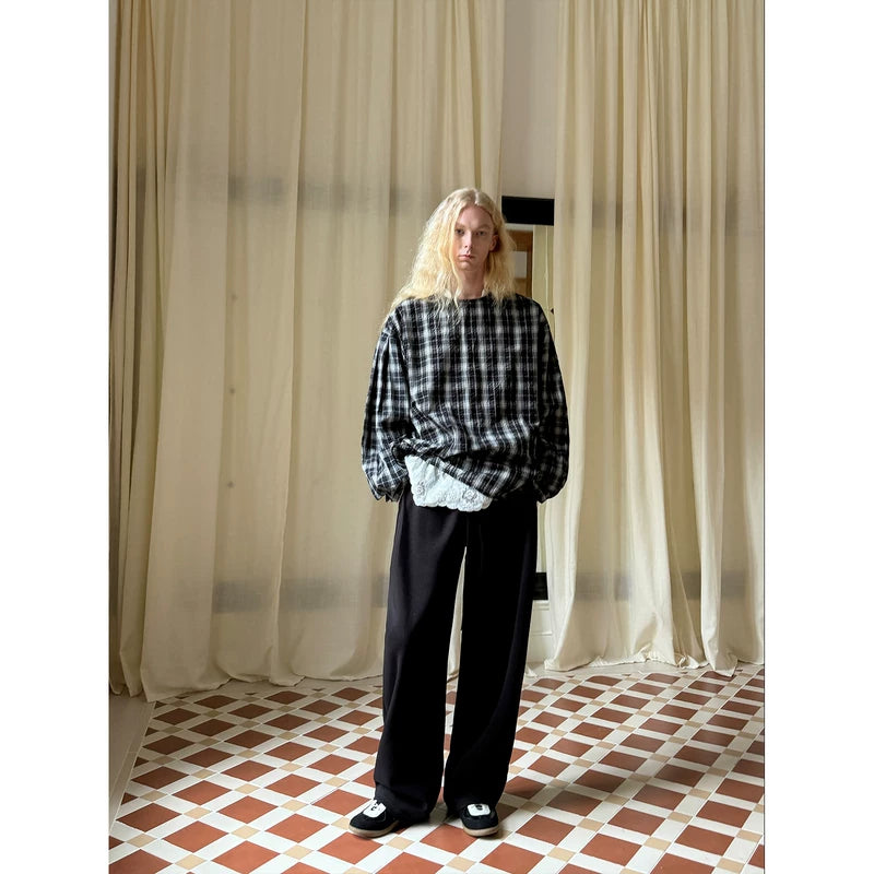 Oversized Plaid Crew Neck Long Sleeve Shirt 2