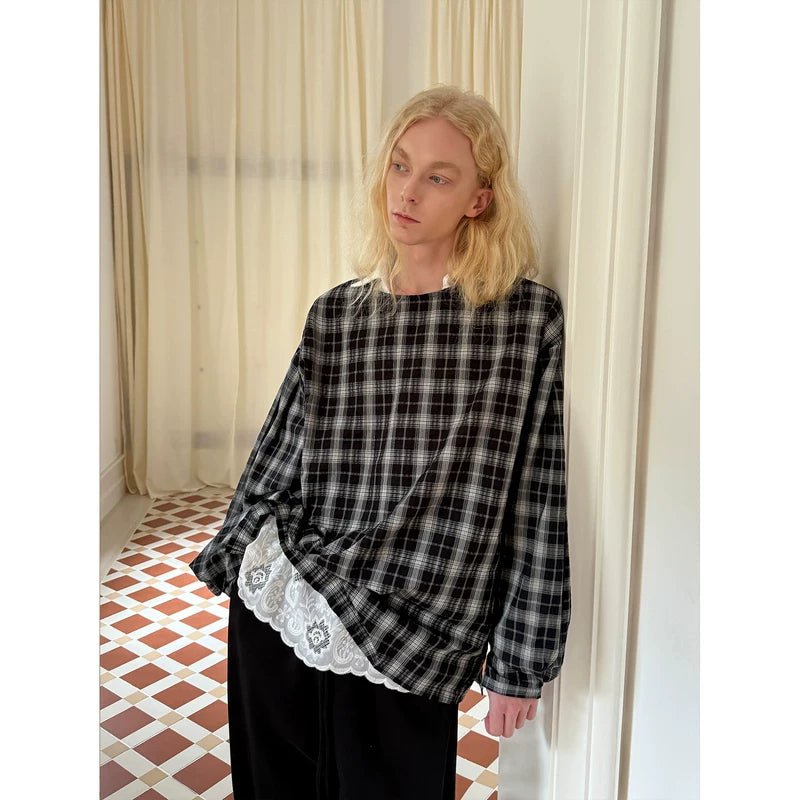 Oversized Plaid Crew Neck Long Sleeve Shirt 4