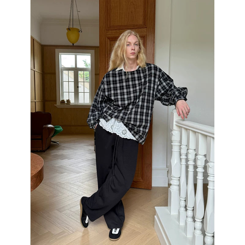 Oversized Plaid Crew Neck Long Sleeve Shirt 5
