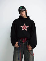 Oversized Star Embroidered Hooded Sweatshirt 1