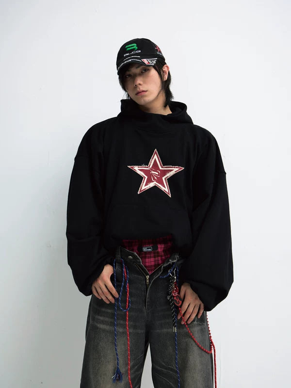 Oversized Star Embroidered Hooded Sweatshirt 1