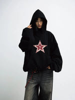 Oversized Star Embroidered Hooded Sweatshirt 3