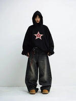 Oversized Star Embroidered Hooded Sweatshirt 4