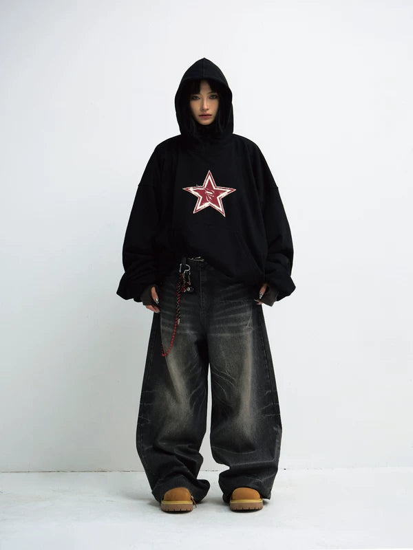 Oversized Star Embroidered Hooded Sweatshirt 4