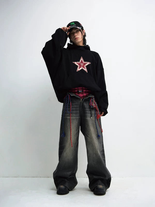 Oversized Star Embroidered Hooded Sweatshirt 5