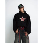 5745520283336,5745520283337,5745520283338, Oversized Star Embroidered Hooded Sweatshirt