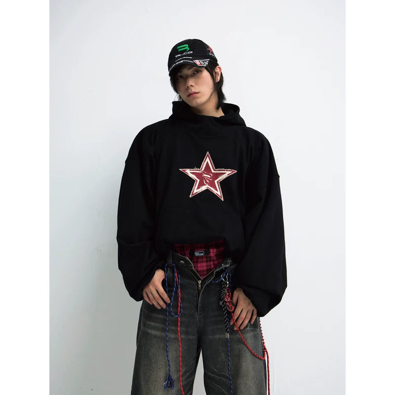 5745520283336,5745520283337,5745520283338, Oversized Star Embroidered Hooded Sweatshirt