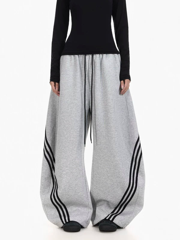 Oversized Three-Stripe Wide-Leg Sweatpants 1