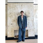 Oversized Washed Denim Suit with Wide-Leg Pants 1
