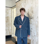 Oversized Washed Denim Suit with Wide-Leg Pants 3