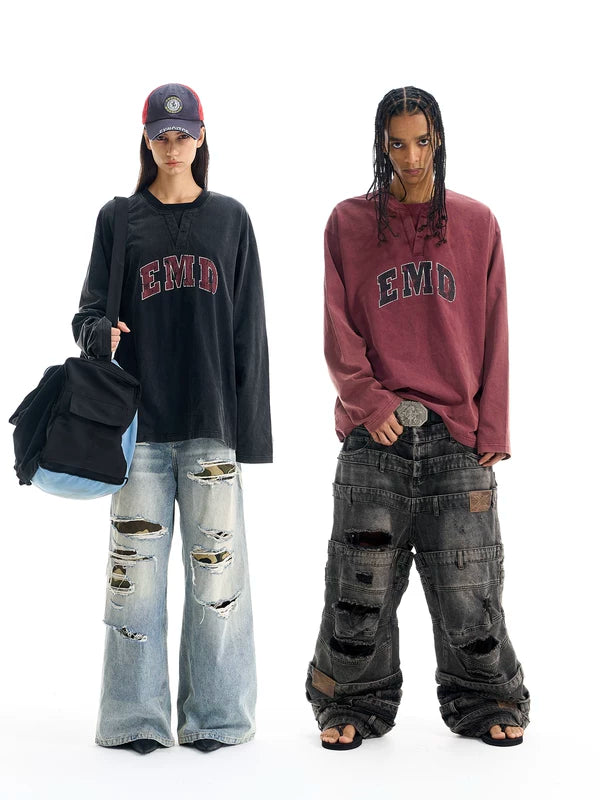 Oversized Washed Long Sleeve Printed T-Shirt 1