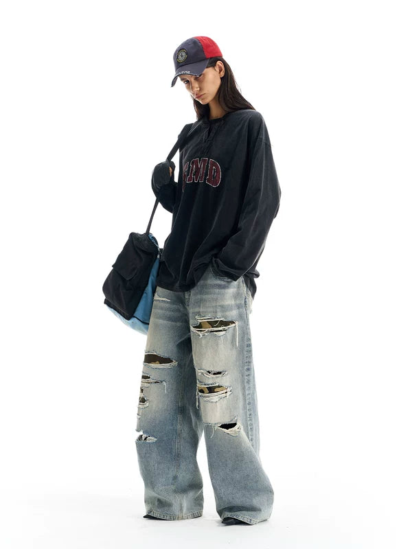 Oversized Washed Long Sleeve Printed T-Shirt 3