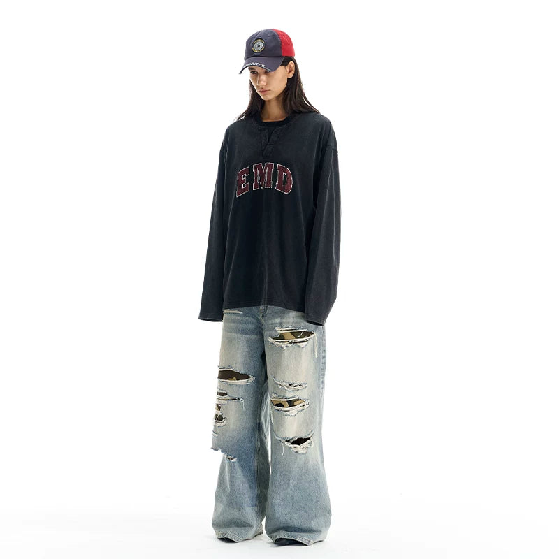 6097583106200,6097583106201,6097583106202,6097583106203, Oversized Washed Long Sleeve Printed T-Shirt