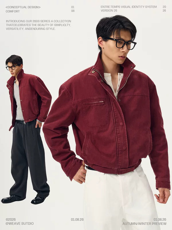 Oversized Washed Stand-Up Collar Work Jacket 3