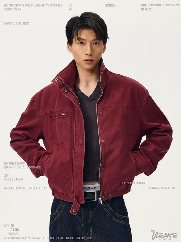 Oversized Washed Stand-Up Collar Work Jacket 4