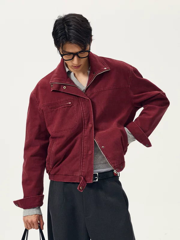 6174170550668,6174170550669,6174170550670,6174170550671, Oversized Washed Stand-Up Collar Work Jacket