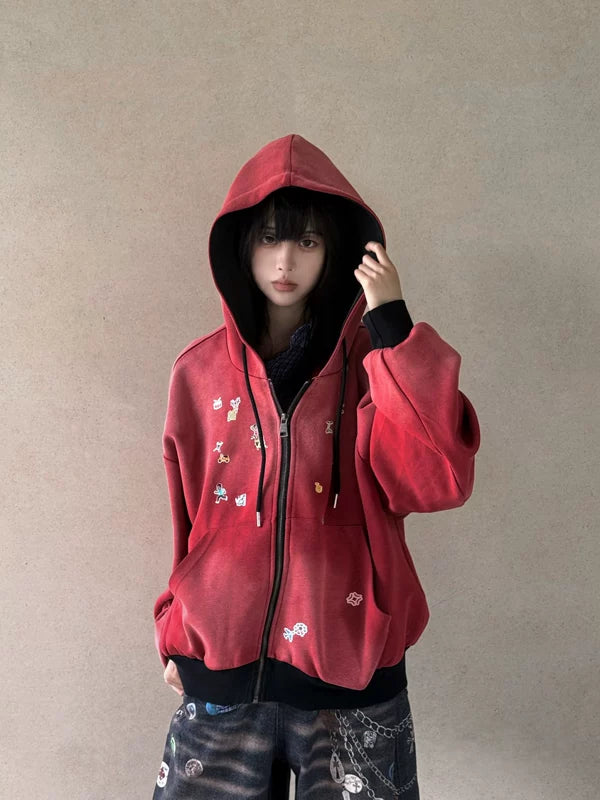 Oversized Washed Zip-Up Hoodie Cardigan 2