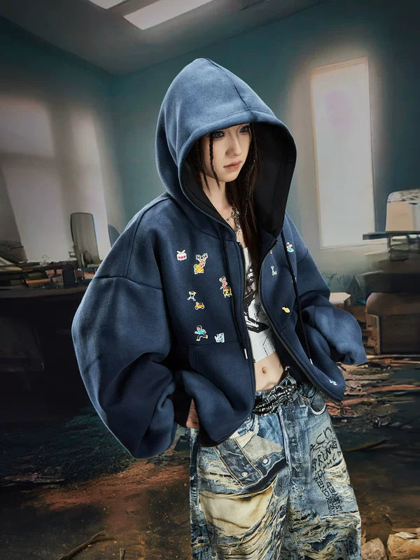 Oversized Washed Zip-Up Hoodie Cardigan 3