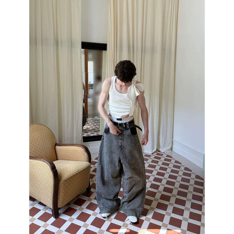 Oversized Wide-Leg Floor-Length Denim Pants 5