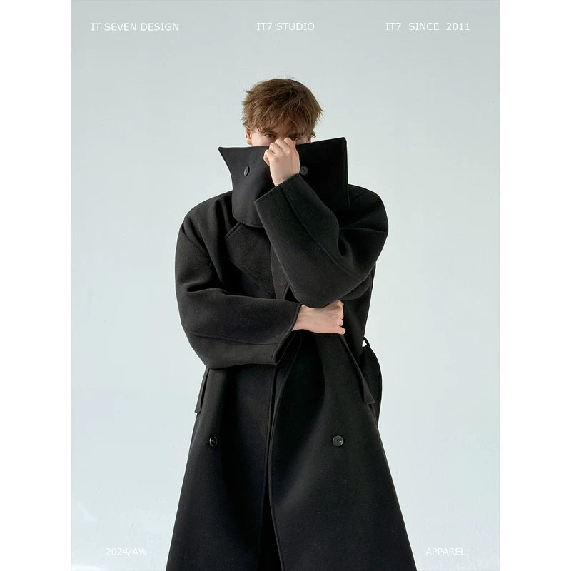 Oversized Wool Coat with Detachable Scarf 1